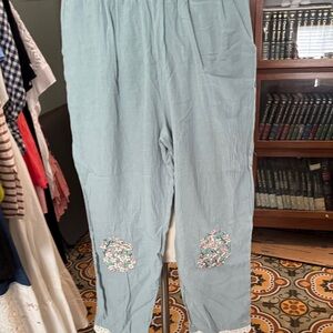Light Blue Embroidered Women's Cotton Pants